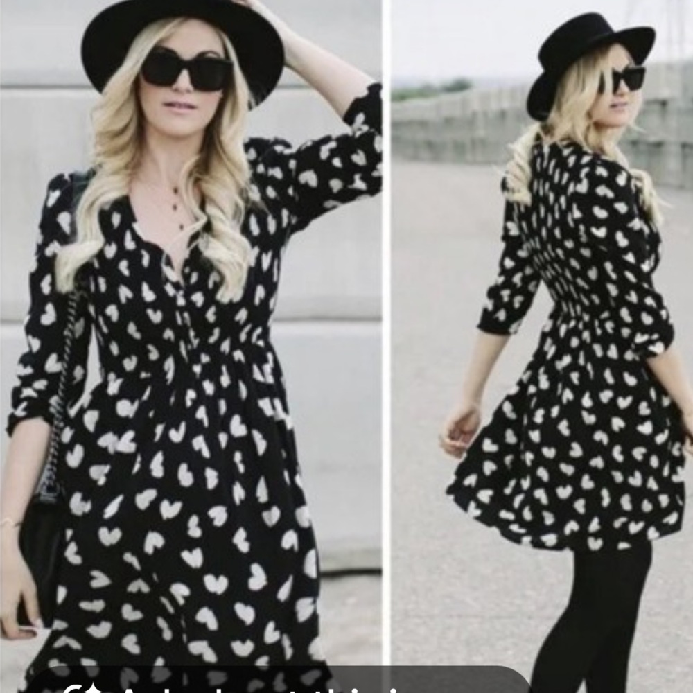 Anthropologie Maeve Banet Smocked Heart Ruched Dress Longsleeve Fit & Flare S - Picture 3 of 7